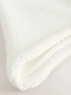 White Knitted Double Pom Baby Trapper Hat