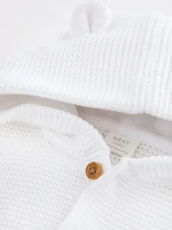 White Knitted Hooded Baby Cardigan