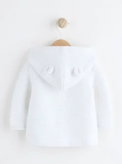 White Knitted Hooded Baby Cardigan