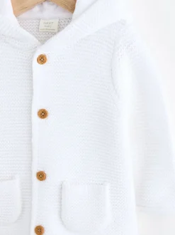 White Knitted Hooded Baby Cardigan