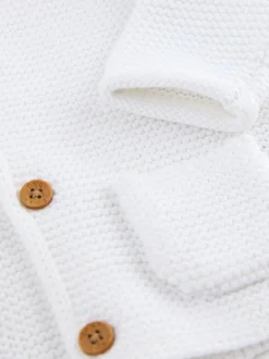 White Knitted Hooded Baby Cardigan