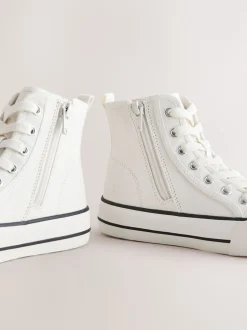 White Lace-Up High Top Trainers