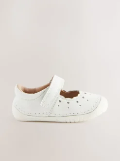 White Leather Standard Fit (F) Crawler Mary Jane Shoes