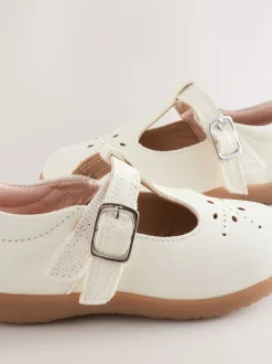 White Leather Standard Fit (F) First Walker T-Bar Touch Fastening Shoes