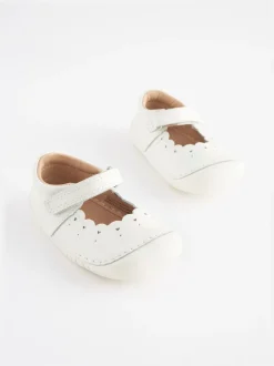 White Leather Wide Fit (G) Crawler Mary Jane Shoes