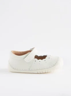 White Leather Wide Fit (G) Crawler Mary Jane Shoes