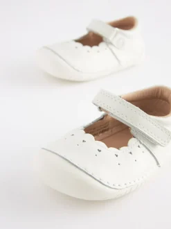 White Leather Wide Fit (G) Crawler Mary Jane Shoes