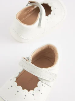 White Leather Wide Fit (G) Crawler Mary Jane Shoes