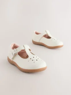 White Leather Wide Fit (G) First Walker T-Bar Touch Fastening Shoes