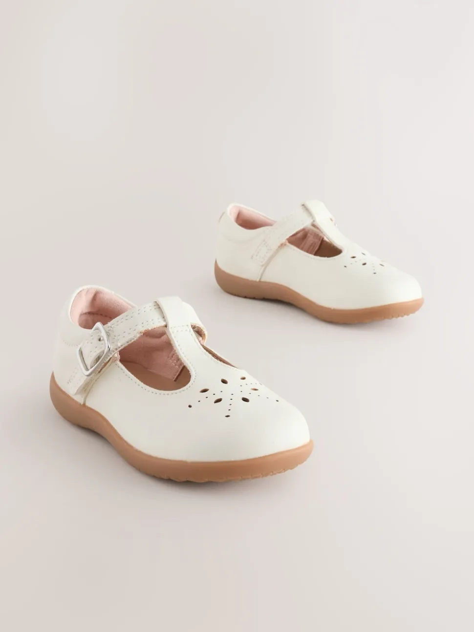 White Leather Wide Fit (G) First Walker T-Bar Touch Fastening Shoes