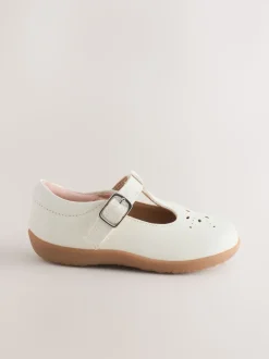 White Leather Wide Fit (G) First Walker T-Bar Touch Fastening Shoes