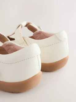 White Leather Wide Fit (G) First Walker T-Bar Touch Fastening Shoes