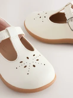 White Leather Wide Fit (G) First Walker T-Bar Touch Fastening Shoes