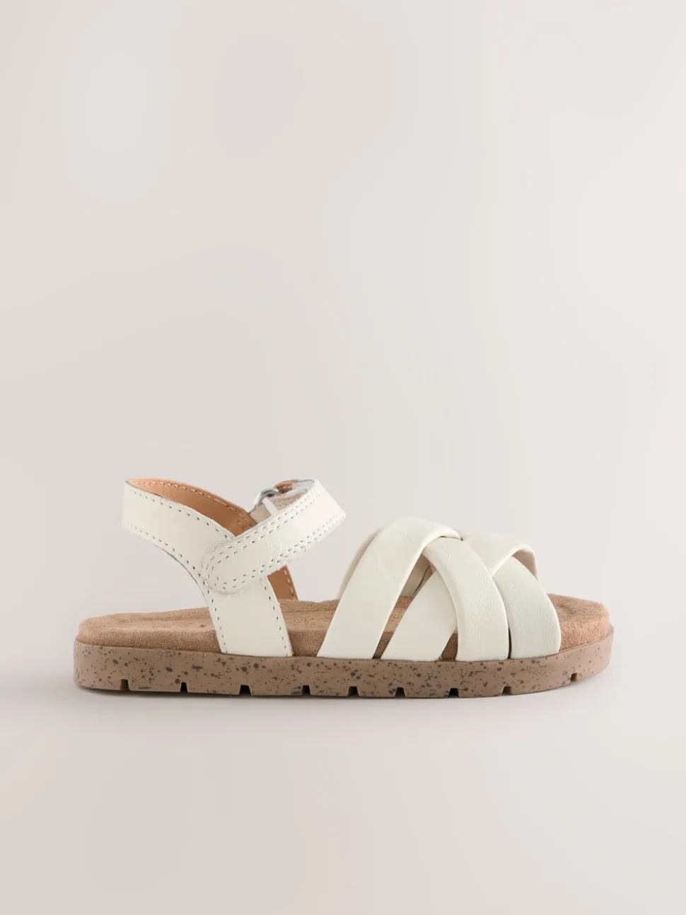 White Leather Woven Sandals with Touch Fastening