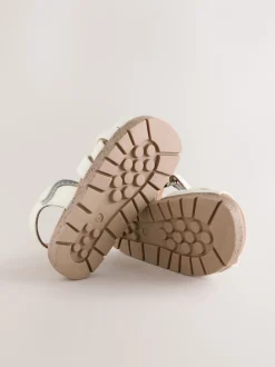 White Leather Woven Sandals with Touch Fastening
