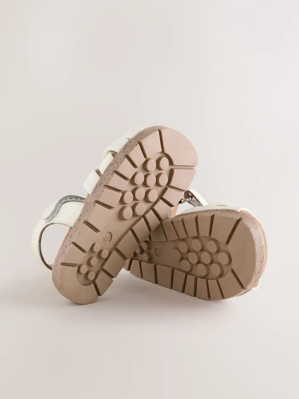White Leather Woven Sandals with Touch Fastening