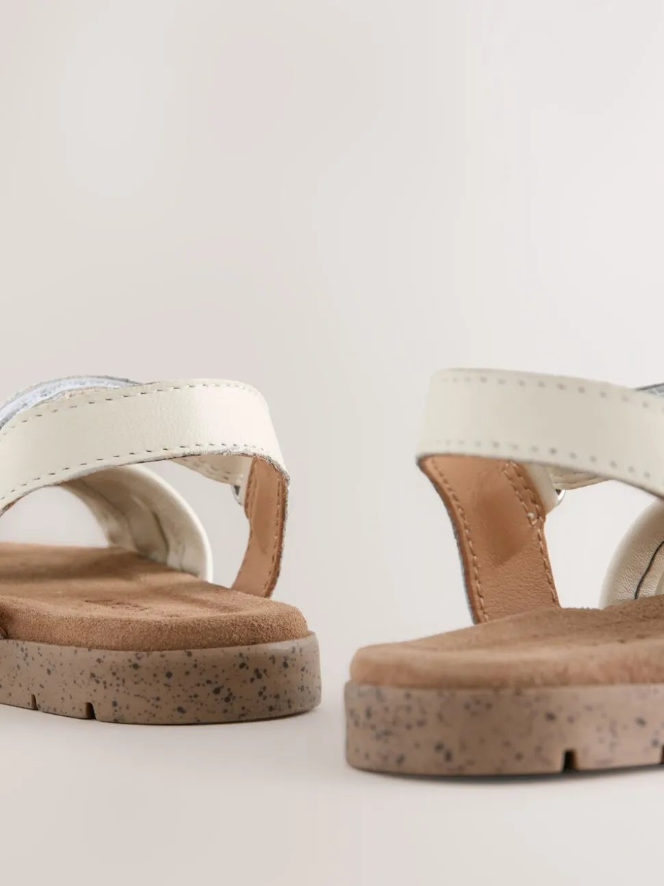 White Leather Woven Sandals with Touch Fastening