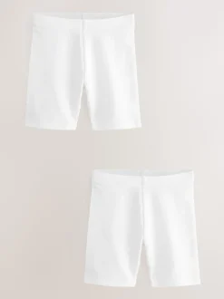 White Longer Length 2 Pack Cotton Rich Stretch Cycle Shorts (3-16yrs)