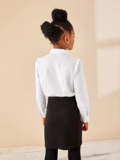 White Long Sleeve Lace Trim School Blouse (3-14yrs)