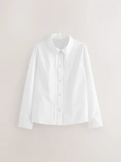 White Long Sleeve Lace Trim School Blouses 2 Pack (3-14yrs)