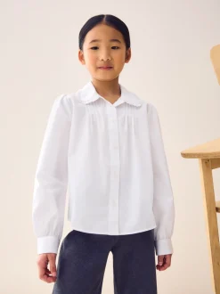 White Long Sleeve Ruffle Collar School Shirt (3-14yrs)
