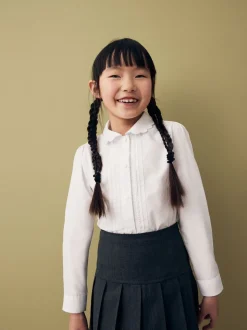 White Long Sleeve Scalloped Lace Trim School Blouse (3-14yrs)