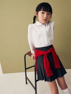 White Long Sleeve Scalloped Lace Trim School Blouse (3-14yrs)