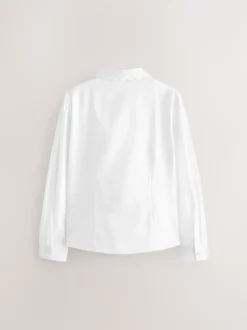 White Long Sleeve Scalloped Lace Trim School Blouse (3-14yrs)