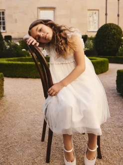 White Mesh Flower Girl Dress (3-16yrs)