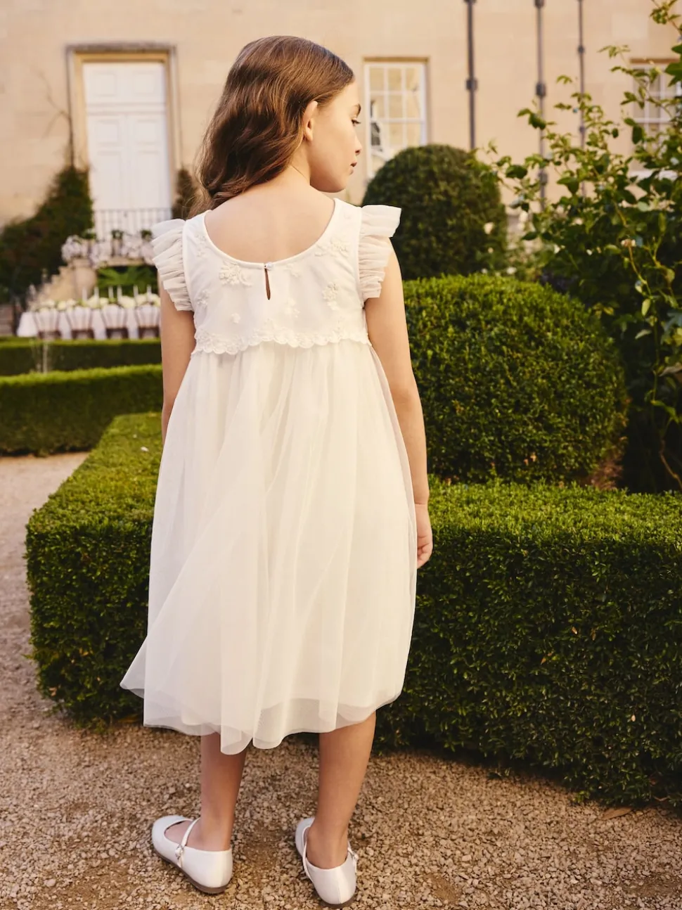 White Mesh Flower Girl Dress (3-16yrs)