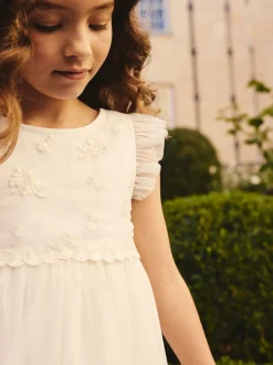 White Mesh Flower Girl Dress (3-16yrs)