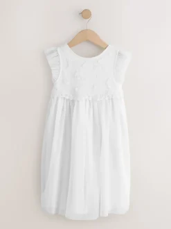 White Mesh Flower Girl Dress (3-16yrs)