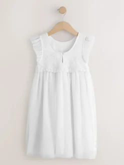 White Mesh Flower Girl Dress (3-16yrs)