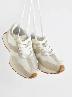 White Neutral Lace-Up Chunky Trainers