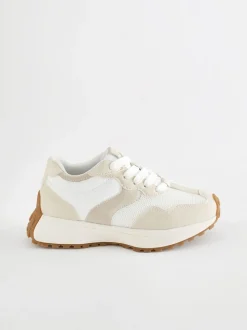 White Neutral Lace-Up Chunky Trainers