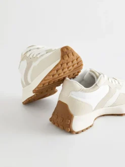 White Neutral Lace-Up Chunky Trainers