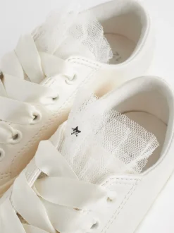 White Occasion Tulle Lace-Up Trainers