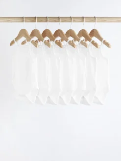 White 7 Pack Baby Strappy Bodysuits