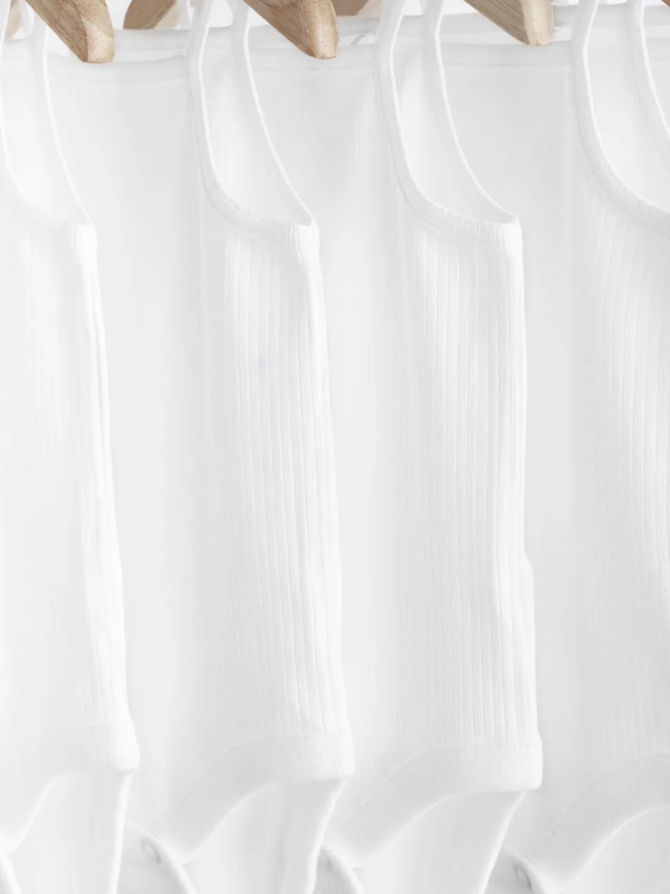 White 7 Pack Baby Strappy Bodysuits