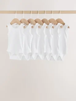 White 7 Pack Baby Vest Bodysuits