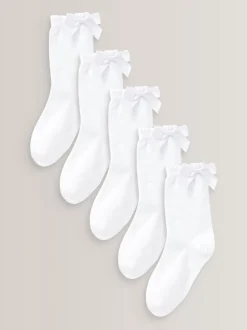 White 5 Pack Cotton Rich Bow Ankle School Socks