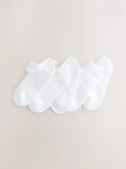 White 5 Pack Cotton Rich Cushioned Soles Ruffle Trainer Socks