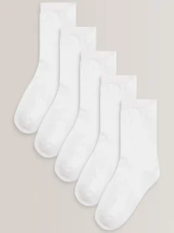 White 5 Pack Cotton Rich Cushioned Sole Ankle Socks