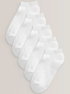 White 5 Pack Cotton Rich Cushioned Sole Trainer Socks