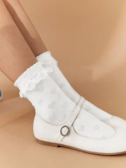White 2 Pack Cotton Rich Heart Ruffle Ankle Socks