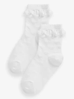 White 2 Pack Cotton Rich Heart Ruffle Ankle Socks