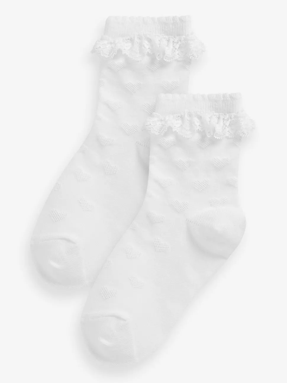 White 2 Pack Cotton Rich Heart Ruffle Ankle Socks