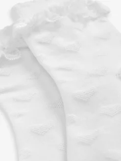 White 2 Pack Cotton Rich Heart Ruffle Ankle Socks