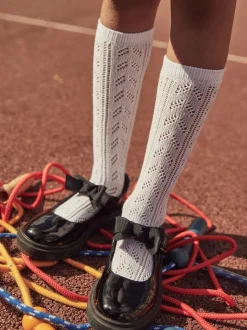 White 3 Pack Cotton Rich Pointelle Knee High School Socks