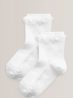 White 2 Pack Cotton Rich Ruffle Ankle Socks